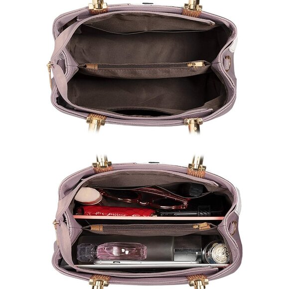 Top Handle Stitching Handbag for Women Girls Tote Satchel Purple Shoulder Bag - Picture 5 of 8